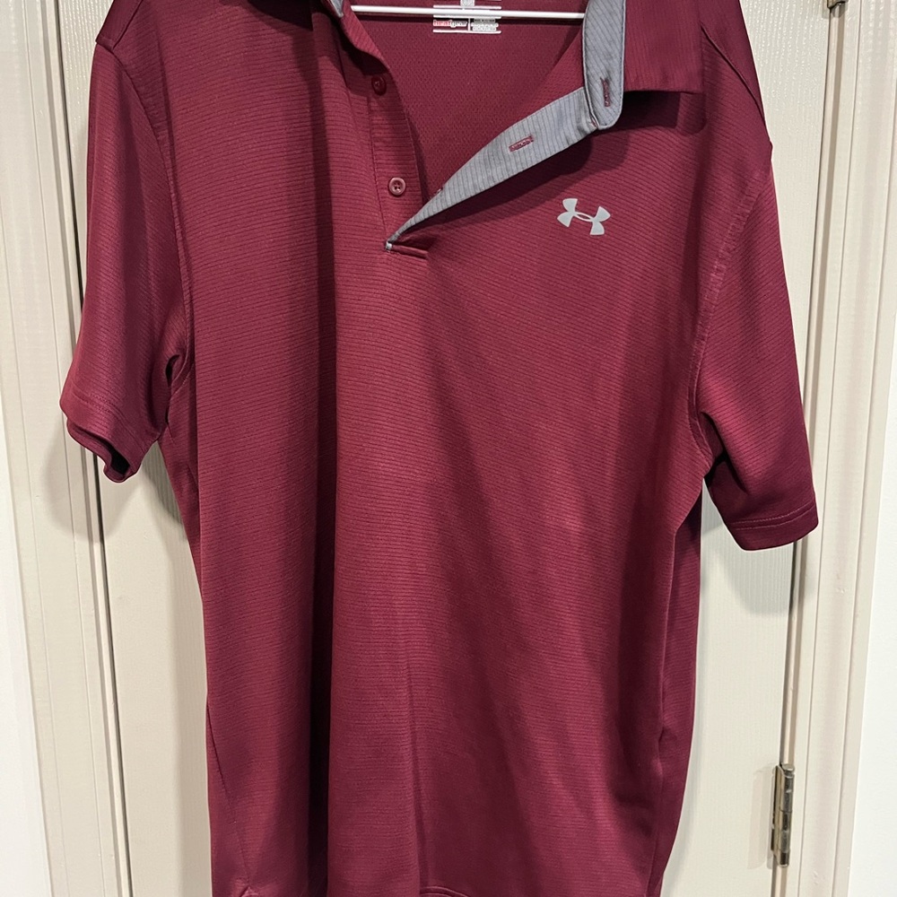 Under Armour Men's Maroon Polo with Contrast Gray Trim
